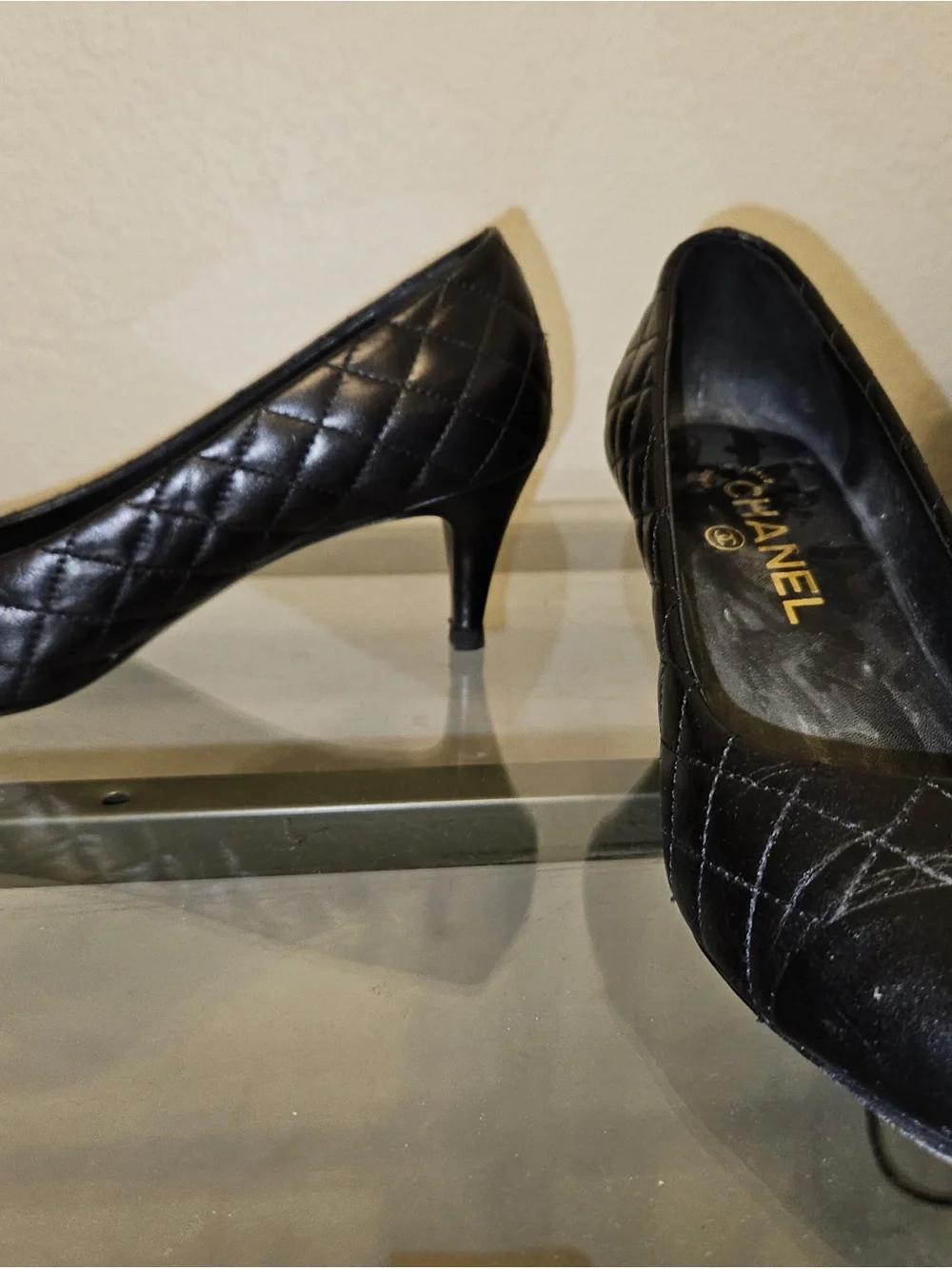 CHANEL Black Quilted Pointed-Toe Leather Flats